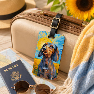 Dachshund Sunshine & Sunflowers Van Gogh Style Luggage Tag