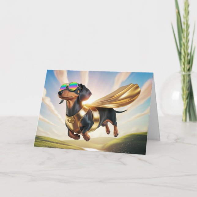 Dachshund Superhero Greeting Card (Front)