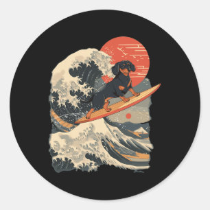 Dachshund Surfing Japanese Great Wave _1 Classic Round Sticker