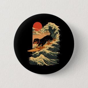 Dachshund Surfing Japanese Great Wave _2  6 Cm Round Badge