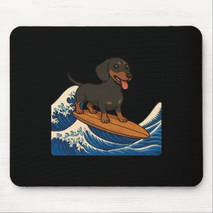 Dachshund Surfing Japanese Wave Weiner Dog _1 Mouse Mat