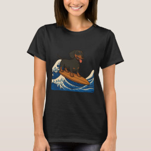 Dachshund Surfing Japanese Wave Weiner Dog _1 T-Shirt