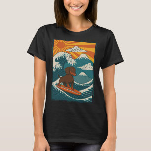 Dachshund Surfing Japanese Wave Weiner Dog T-Shirt