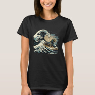 Dachshund Surfing Kanagawa Japanese The great wave T-Shirt