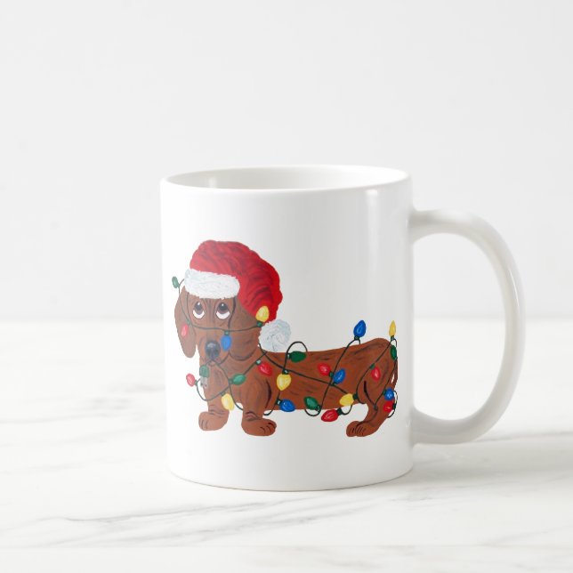 Dachshund Tangled In Christmas Lights  Coffee Mug (Right)