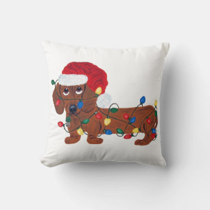 Dachshund Tangled In Christmas Lights Cushion