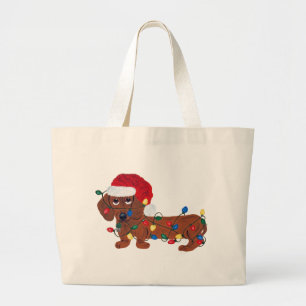 Dachshund Tangled In Christmas Lights Large Tote Bag