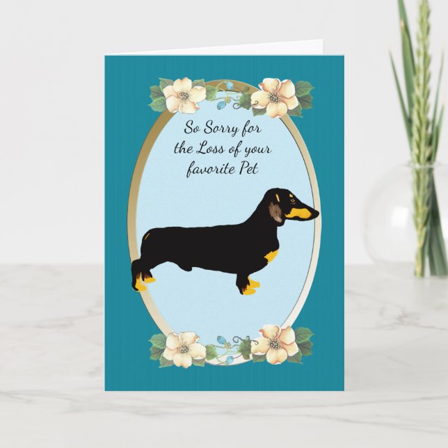 Dachshund Teal Floral Sympathy or Pet Loss Card (Front)