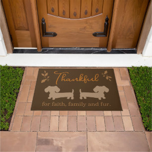 Dachshund Thanksgiving Autumn Faith Family Fur Doormat