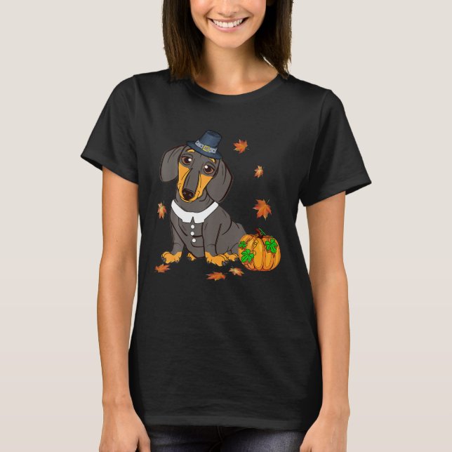 Dachshund Thanksgiving Costume Pilgrim Turkey Men T-Shirt (Front)