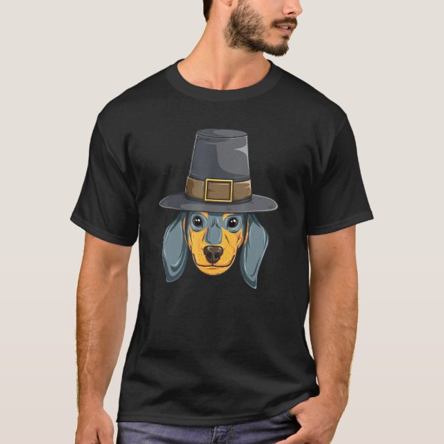 Dachshund Thanksgiving Dog  Pilgrim Day T-Shirt (Front)