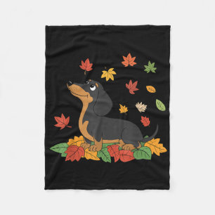 Dachshund Thanksgiving Pilgrim Autumn Fall Leaves  Fleece Blanket