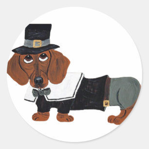 Dachshund Thanksgiving Pilgrim Classic Round Sticker