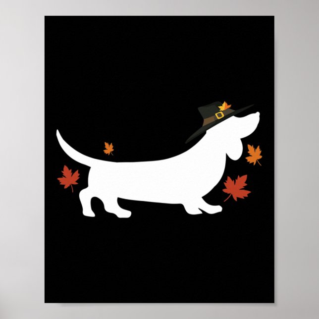 Dachshund Thanksgiving Pilgrim Fall  Poster (Front)