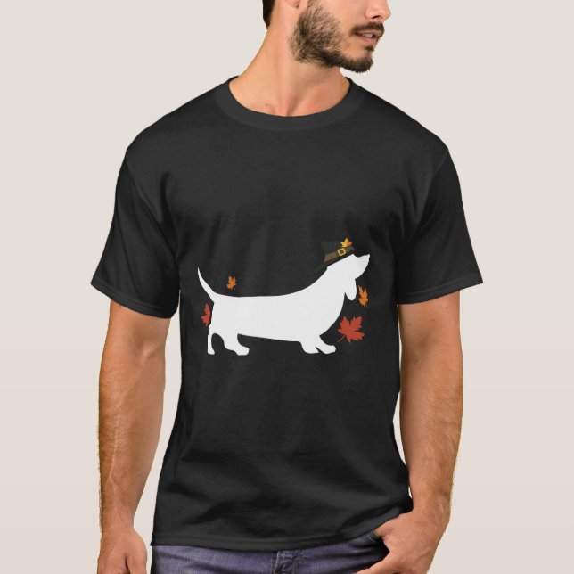 Dachshund Thanksgiving Pilgrim Fall  T-Shirt (Front)