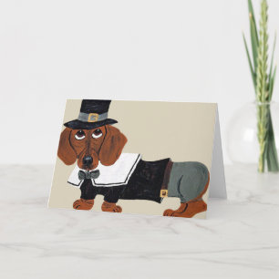 Dachshund Thanksgiving Pilgrim Holiday Card