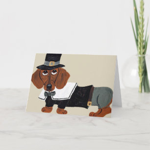 Dachshund Thanksgiving Pilgrim Holiday Card