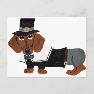 Dachshund Thanksgiving Pilgrim Holiday Postcard
