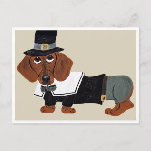 Dachshund Thanksgiving Pilgrim Holiday Postcard
