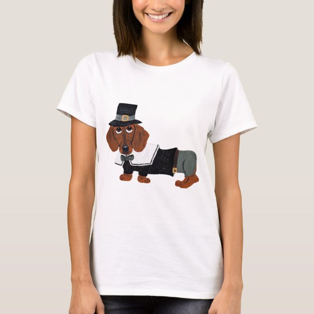 Dachshund Thanksgiving Pilgrim T-Shirt (Front)