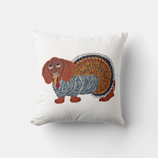 Dachshund Thanksgiving Turkey Cushion (Front)