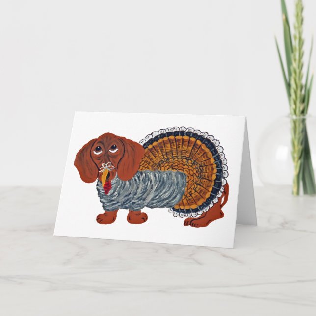 Dachshund Thanksgiving Turkey Holiday Card (Front)