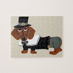 Dachshund Thanksgviving Pilgrim Jigsaw Puzzle