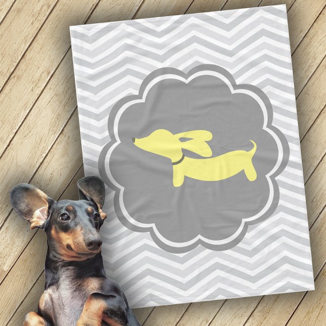 Dachshund Themed Nursery Yellow Gender Neutral Fleece Blanket (dachshund moder and gray blanket)