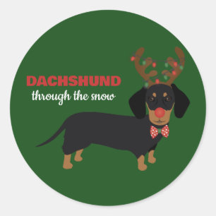 Dachshund Through Snow Cute Doxie Reindeer Dog Classic Round Sticker