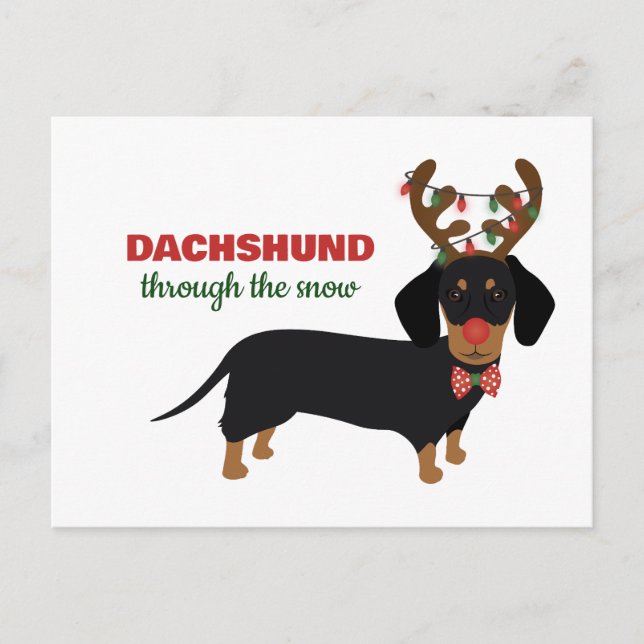 Dachshund Through Snow Cute Doxie Reindeer Dog Holiday Postcard (Front)