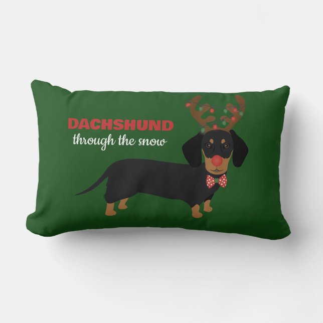 Dachshund Through Snow Cute Doxie Reindeer Dog Lumbar Cushion (Front)