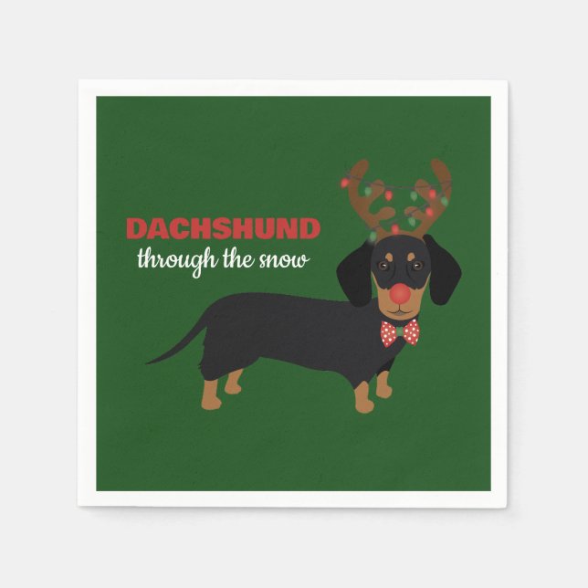 Dachshund Through Snow Cute Doxie Reindeer Dog Napkin (Front)