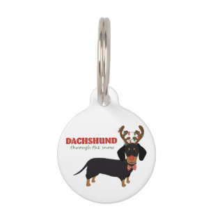 Dachshund Through Snow Cute Doxie Reindeer Dog Pet Tag