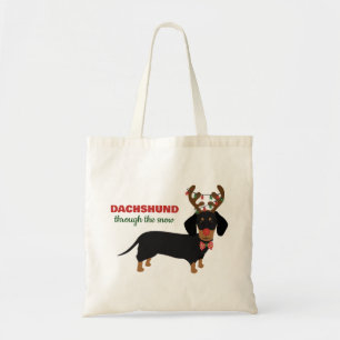 Dachshund Through Snow Cute Doxie Reindeer Dog Tote Bag
