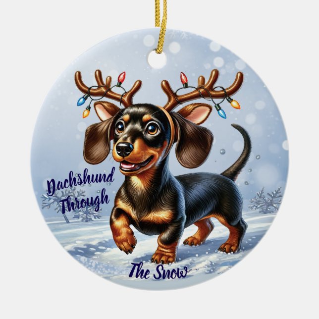 Dachshund Through the Snow  Ceramic Tree Decoration (Front)
