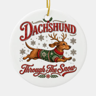 Dachshund Through the Snow Ceramic Tree Decoration