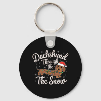 Dachshund Through The Snow Christmas Decor For Dog Key Ring