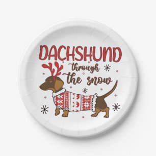 Dachshund Through The Snow Christmas Dog Lover Paper Plate