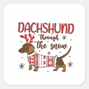 Dachshund Through The Snow Christmas Dog Lover Square Sticker