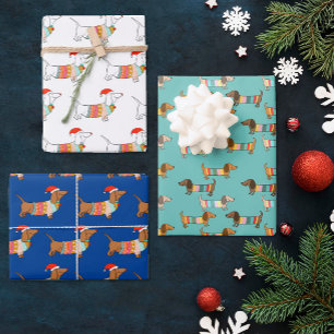 dachshund through the snow christmas gift wrapping paper sheet