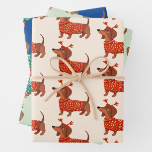dachshund through the snow christmas gift wrapping paper sheet