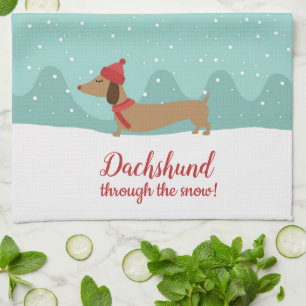Dachshund Through the Snow Christmas Hand Towel