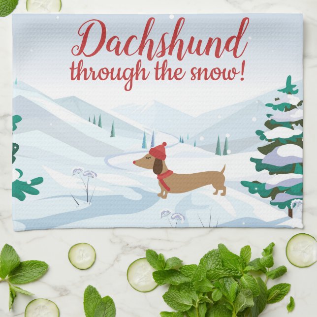 Dachshund Through the Snow Christmas Hand Towel (Folded)