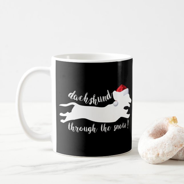 Dachshund through the snow Christmas Holidays Coffee Mug (With Donut)