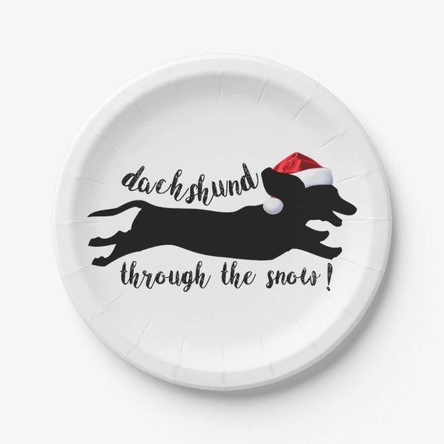 Dachshund through the snow Christmas Holidays Paper Plate (Front)