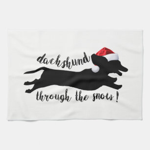 Dachshund through the snow Christmas Holidays Tea Towel