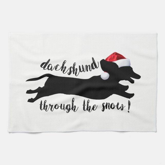 Dachshund through the snow Christmas Holidays Tea Towel (Horizontal)