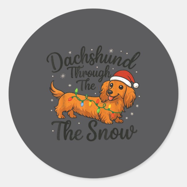 Dachshund Through The Snow Christmas Pajama Toddle Classic Round Sticker (Front)
