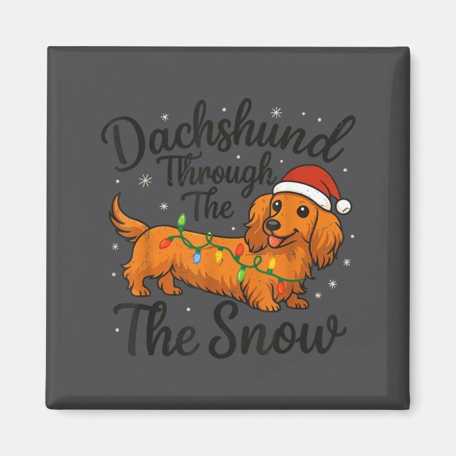 Dachshund Through The Snow Christmas Pajama Toddle Magnet (Front)
