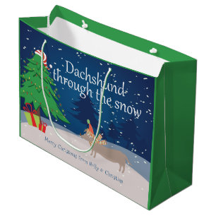 Dachshund Through The Snow Christmas Personalised Large Gift Bag